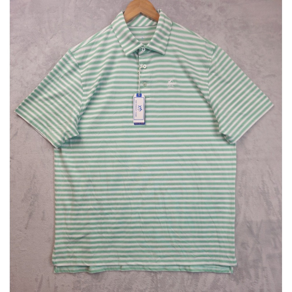Southern Tide Tide to Trail Performance Polo Shirt Men's XL Green White Striped